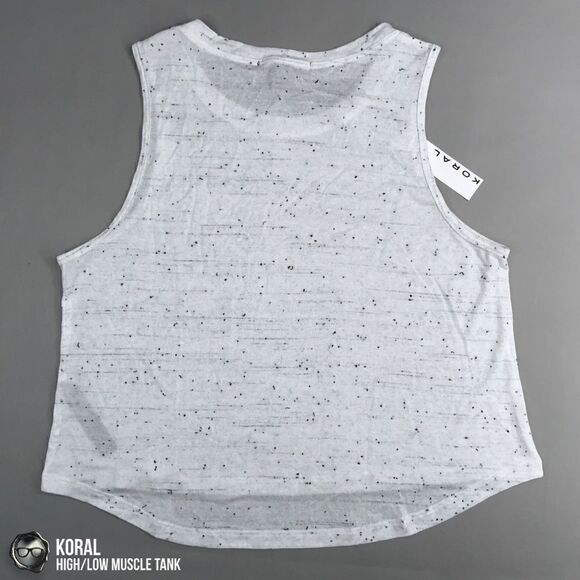 KORAL HIGH/LOW MUSCLE CROP T-SHIRT IN NEPS WHITE & BLACK FLECKED WOMEN’S SIZE XS - Picture 5 of 14